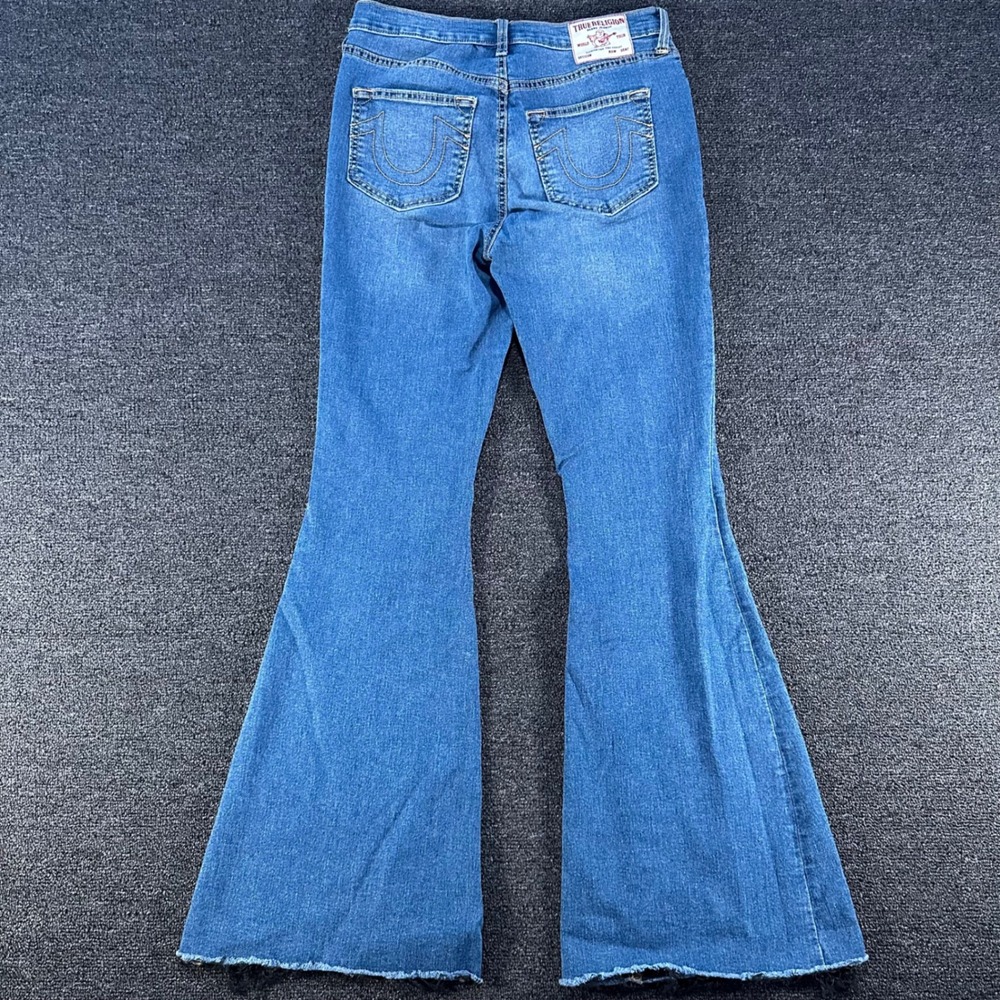 True Religion Charlie Hi Rise Flare Jeans Womens 28 Blue Good Raw Hem 70s Style